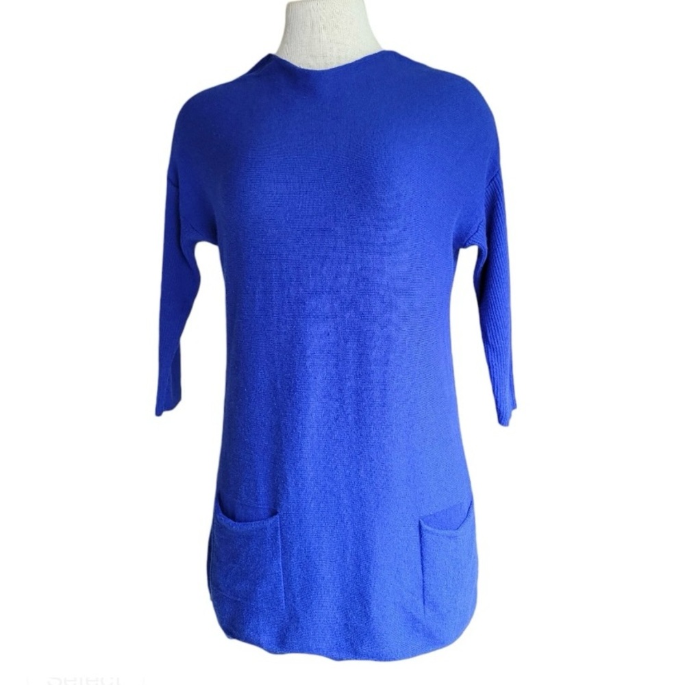 Westbound Vibrant Bold Blue 3/4 Sleeve‎ Knit Sweater Tunic Pockets Womens Size M